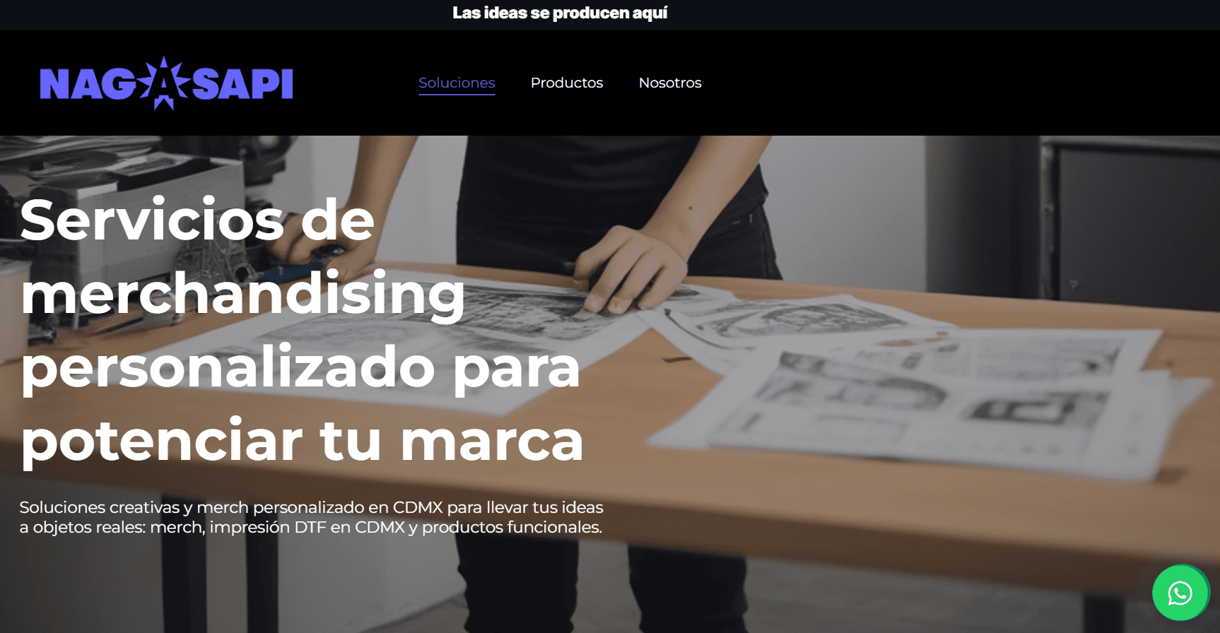 Landing page con catálogo y productos Naga